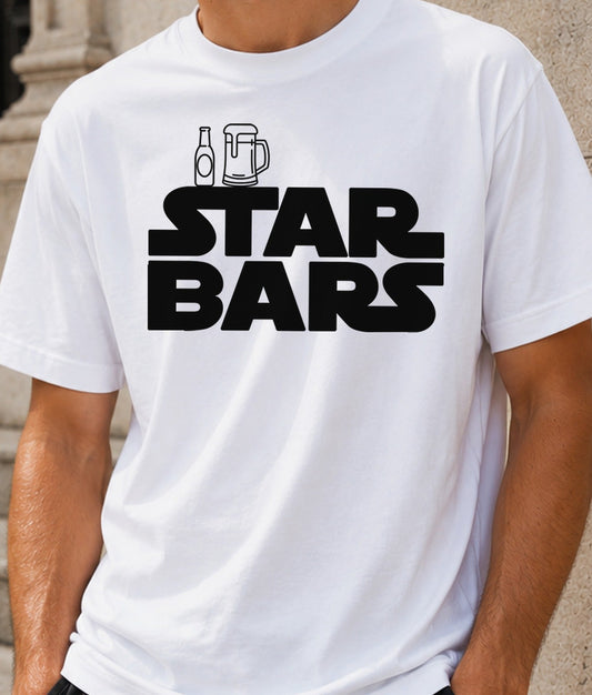 Camiseta Star Bars – Parodia Espacial de Cerveza (blanca)