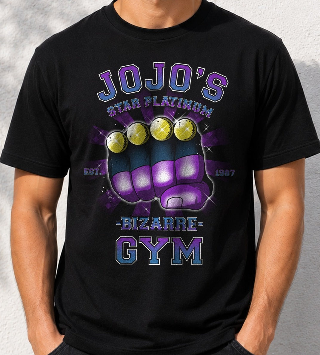 Camiseta Star Platinum Gym – JoJo's Bizarre Adventure (negra)