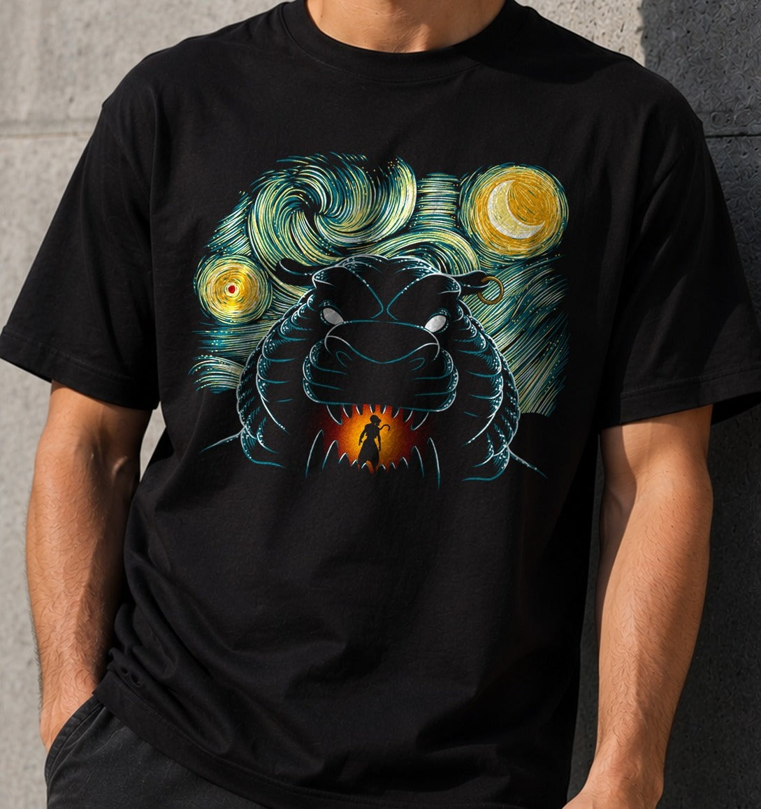 Camiseta Starry Cave – Dragón al Estilo Van Gogh (negra)