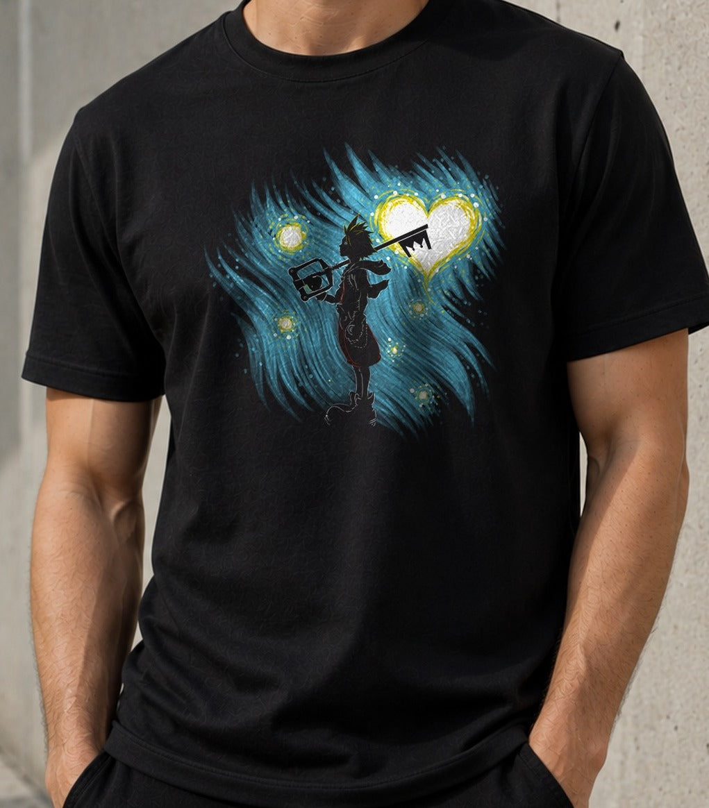 Camiseta Starry Hearts – Sora de Kingdom Hearts (negra)