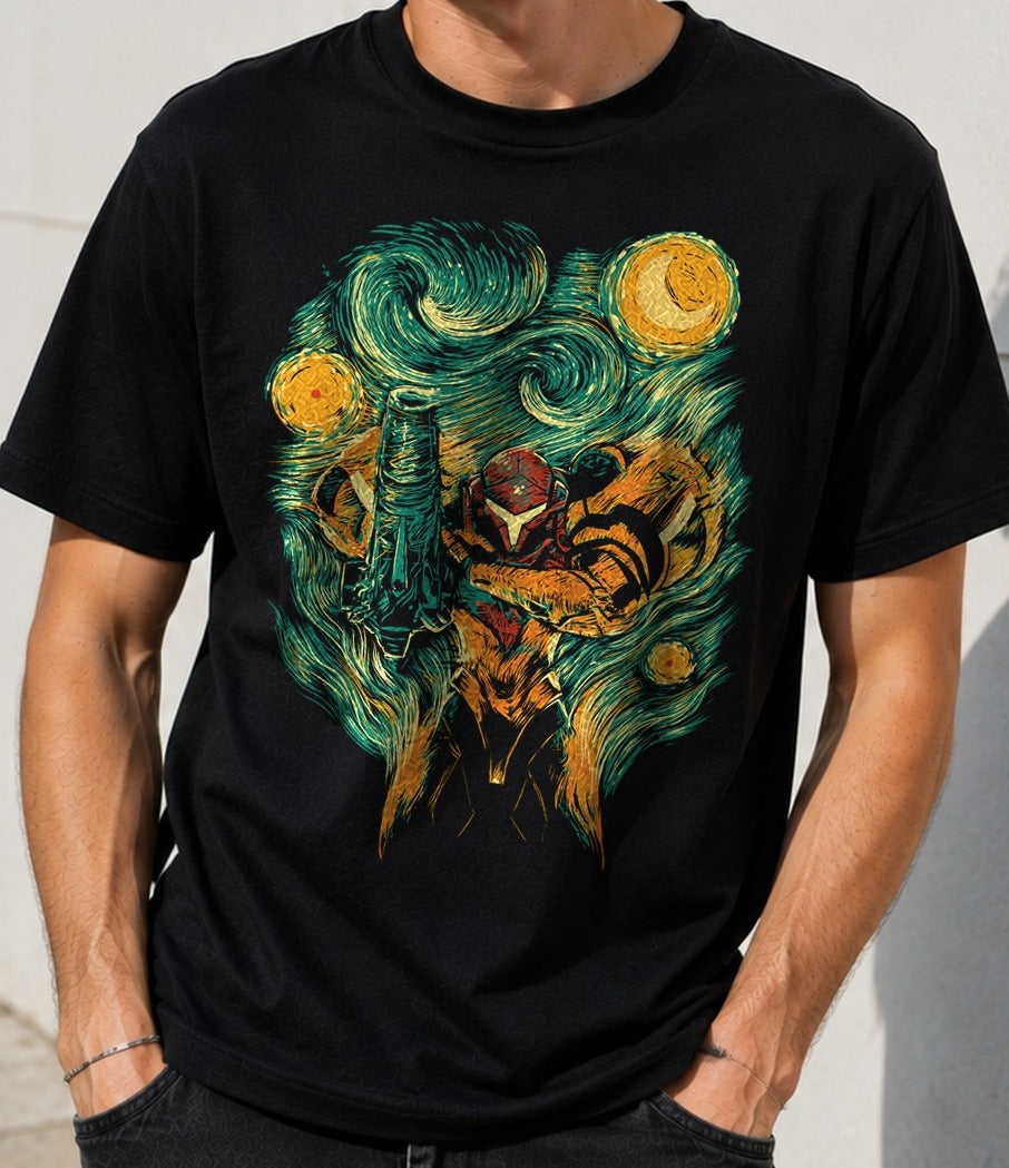Camiseta Starry Hunter – Samus de Metroid (negra)