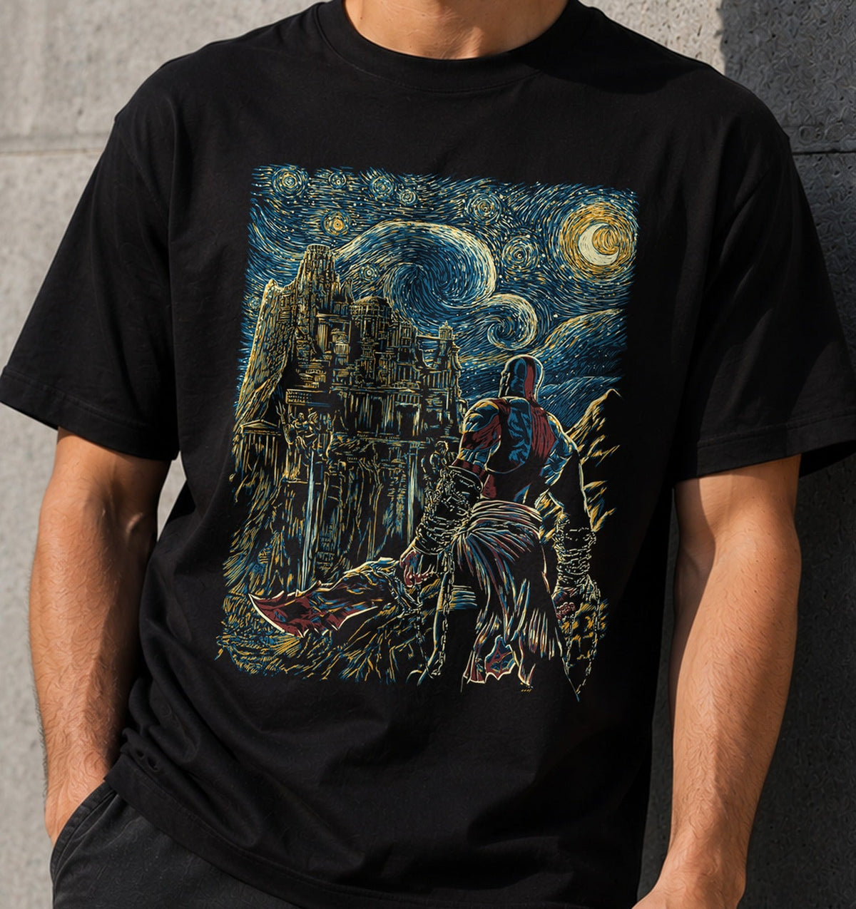 Camiseta Starry Olympus – Kratos de God of War (negra)