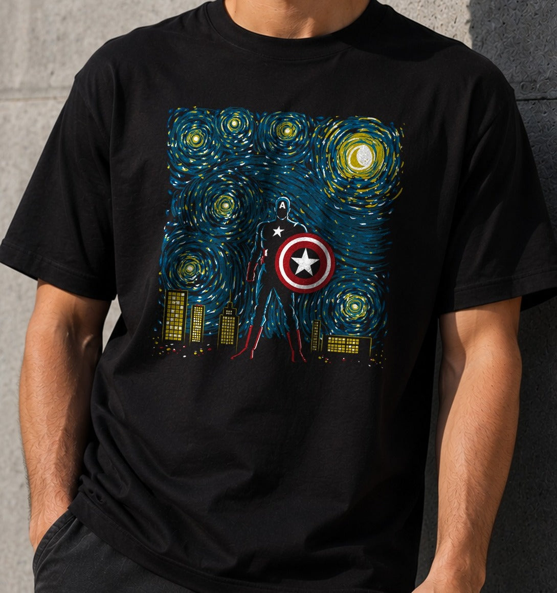 Camiseta Starry Soldier – Capitán América (negra)