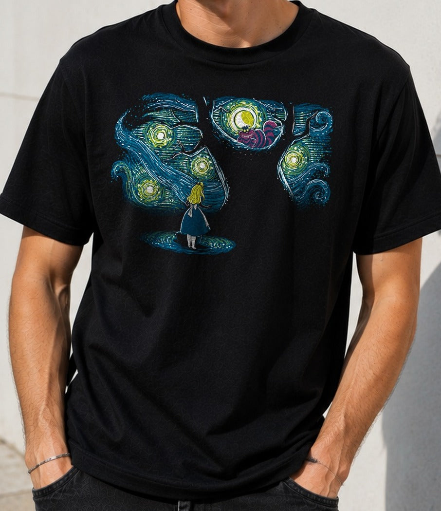 Camiseta Starry Wonderland – Alicia en el País de las Maravillas (negra)