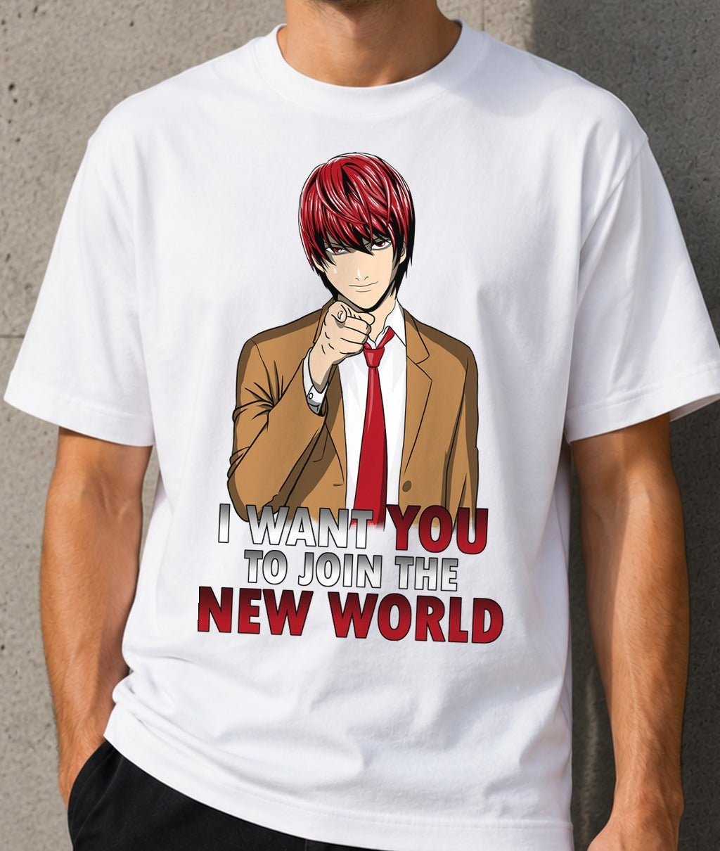 Camiseta Support-Kira – Light Yagami de Death Note (blanca)