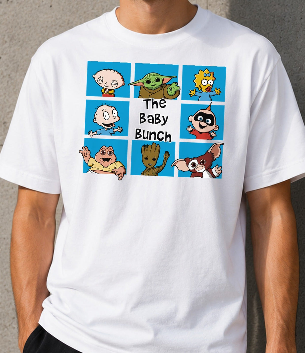 Camiseta de bebé The Baby Bunch – Bebés Famosos de Series y Cine (blanca)