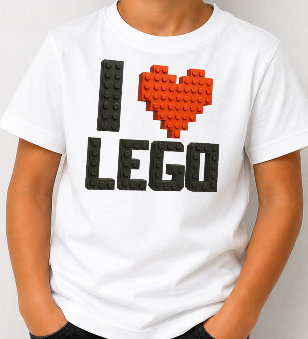 Camiseta de niño I Love Bloques – Construcción y Piezas de Juguete (blanca)