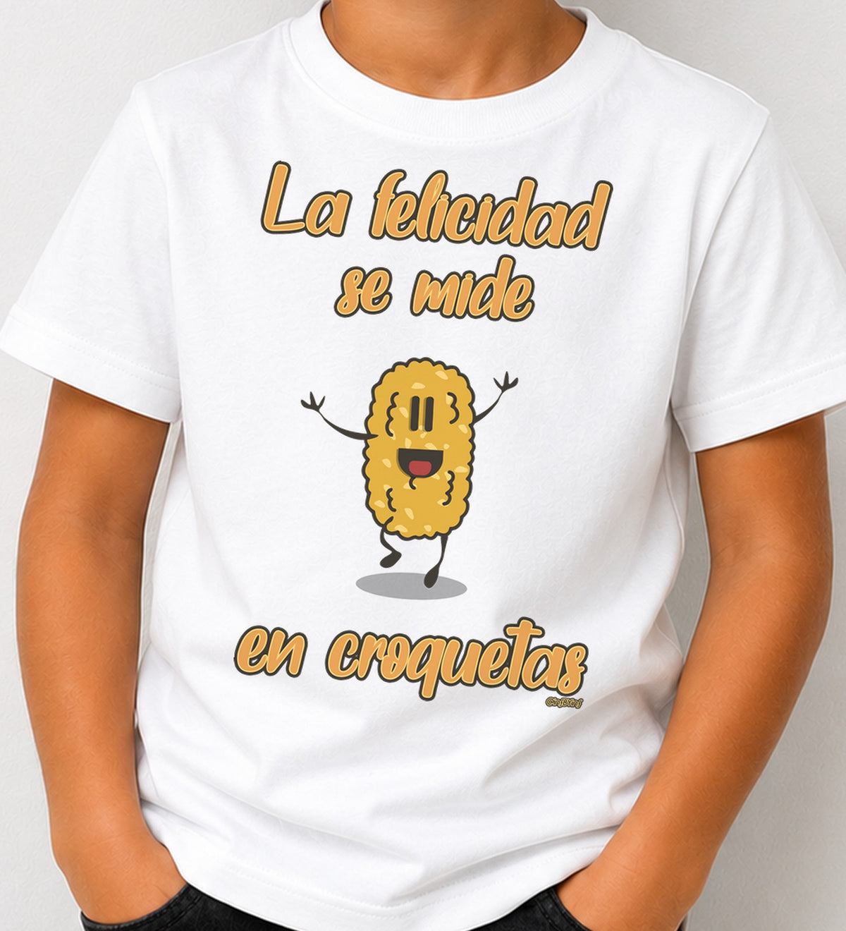 Camiseta niño La Felicidad Se Mide en Croquetas Dark (blanca)