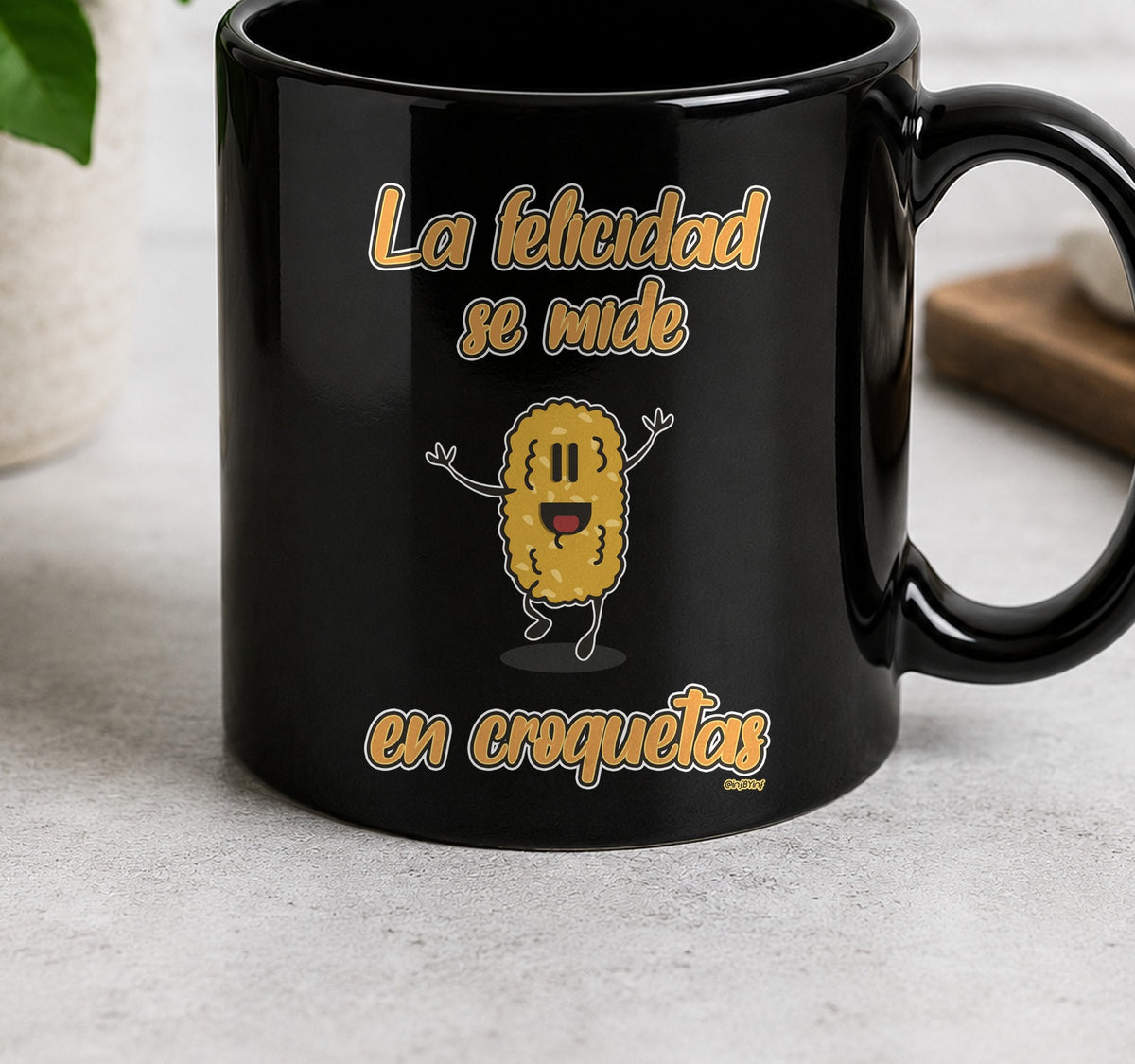 Taza La Felicidad Se Mide en Croquetas Dark (negra)