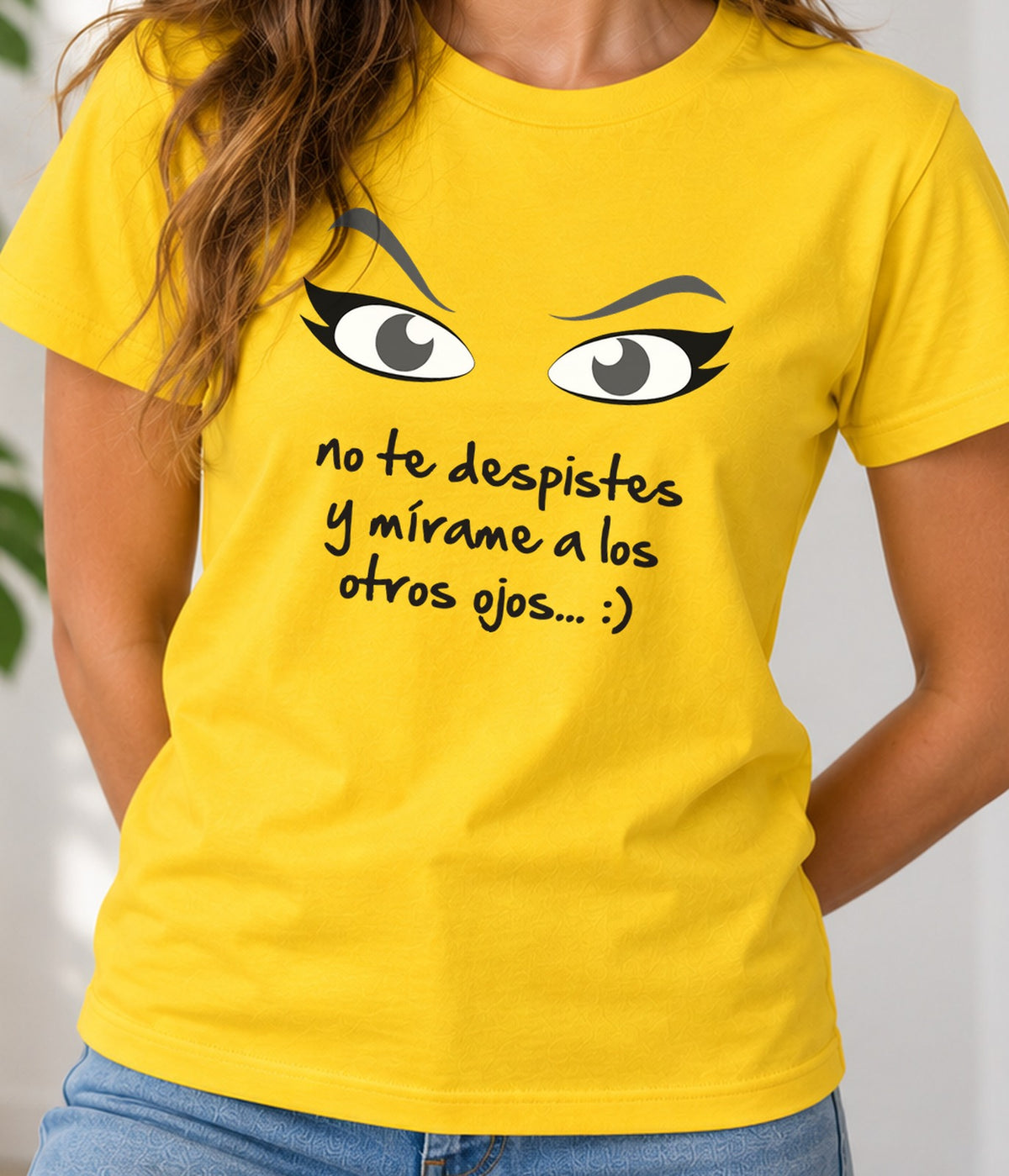 Camiseta mujer Mirame a los Ojos (amarilla)