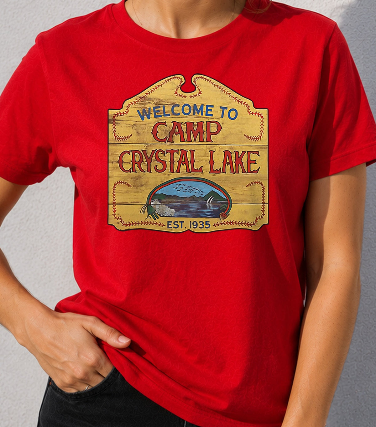 Camiseta mujer Camp Crystal Lake (roja)