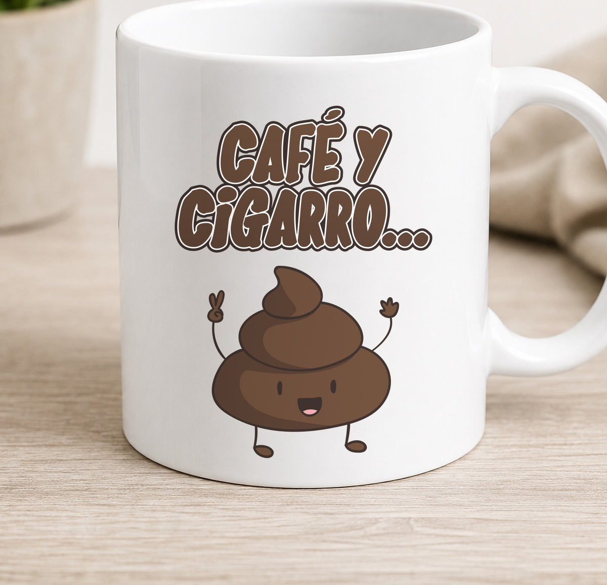 Taza Camiseta CAFE Y CIGARRO vertical (blanca)