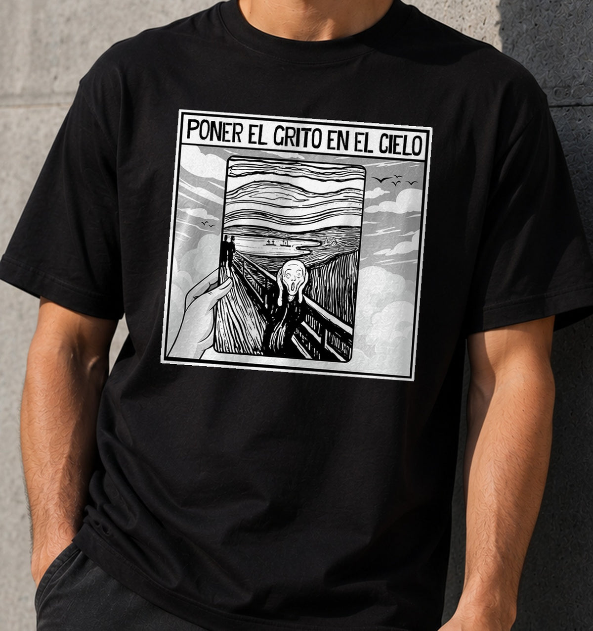 Camiseta El Grito en el Cielo – Parodia de El Grito de Munch (negra)