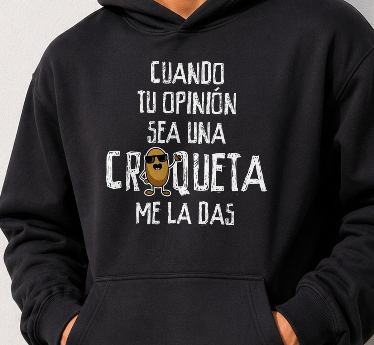 Sudadera Cuando tu Opinión sea una Croqueta – Regalo Frikicomida (negra)