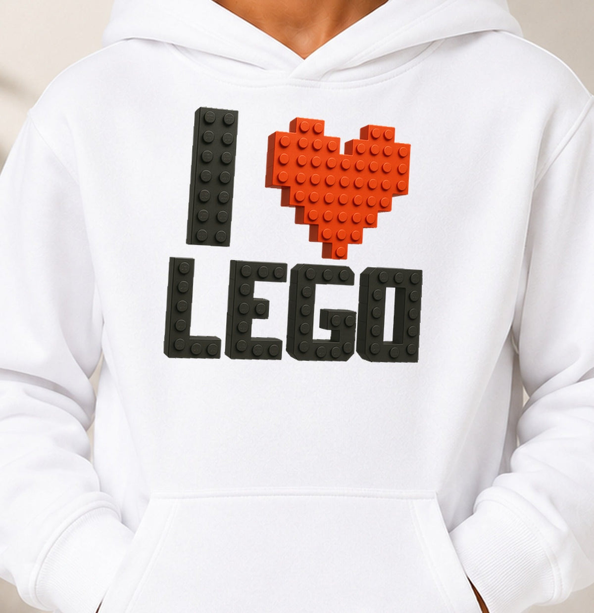 Sudadera de niño I Love Bloques – Construcción y Piezas de Juguete (blanca)