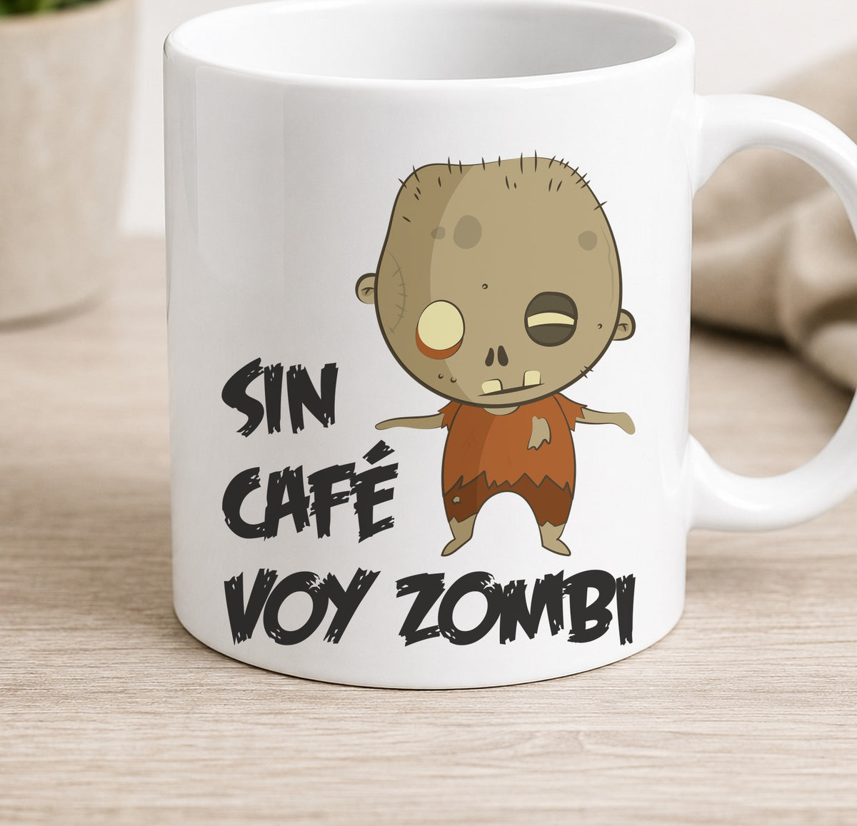 Taza Sin Cafe Voy Zombi (blanca)