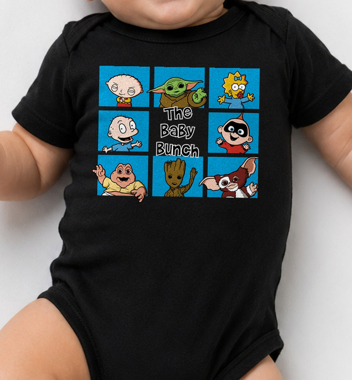 Body de bebé de bebé The Baby Bunch – Bebés Famosos de Series y Cine (negra)
