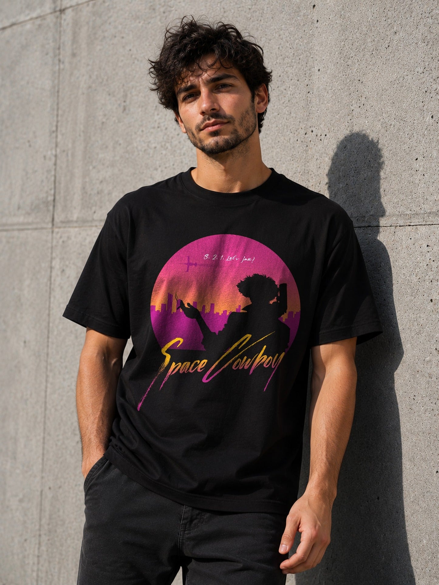 Camiseta 3, 2, 1, Let's jam! – Cowboy Bebop (negra)
