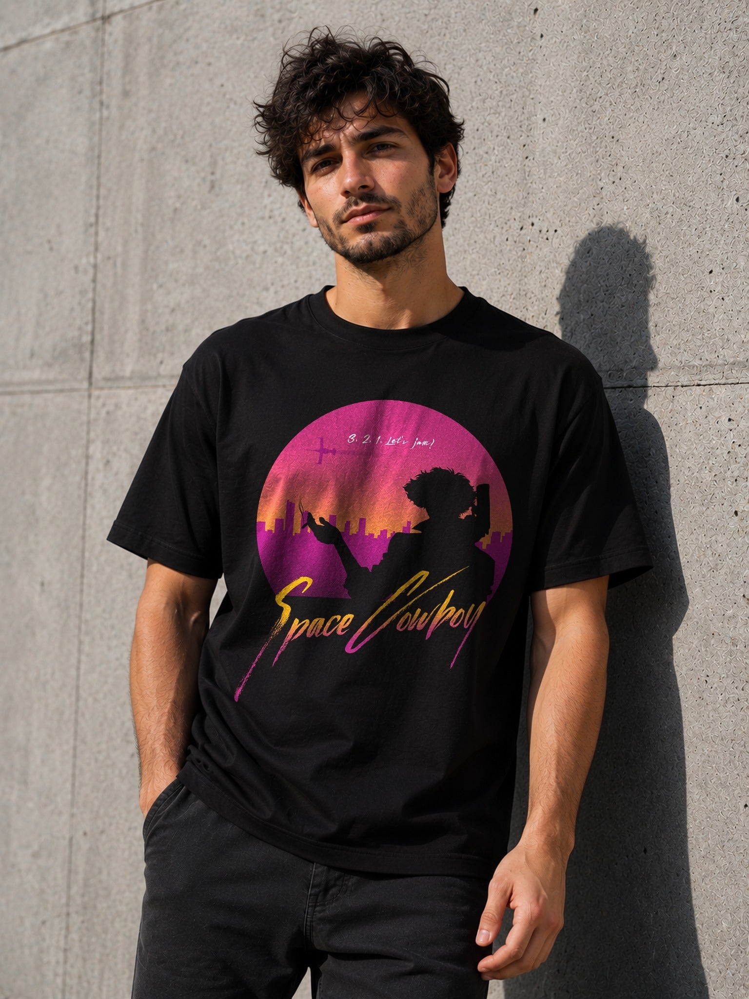 Camiseta 3, 2, 1, Let's jam! – Cowboy Bebop (negra)