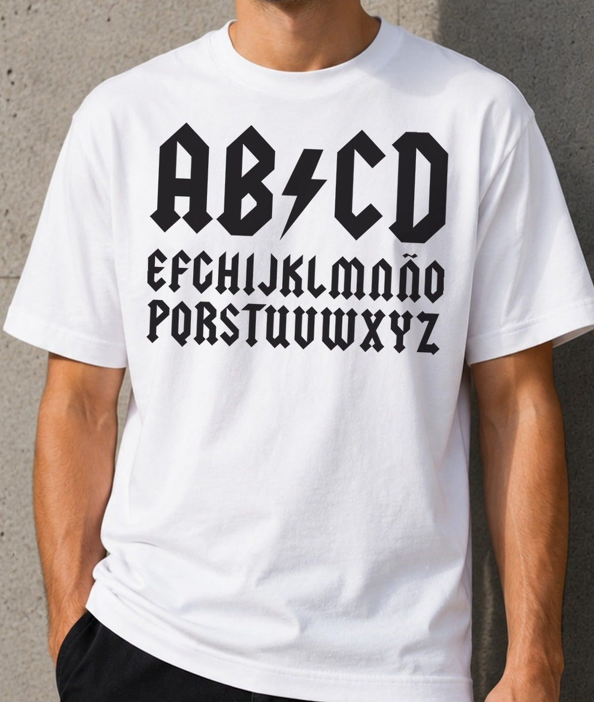 Camiseta AB-CD – Regalo para Rockeros (blanca)
