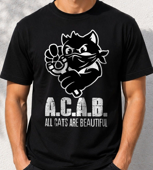 Camiseta ACAB – Regalo para amantes de los gatos (negra)