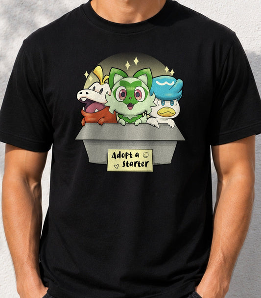 Camiseta Adopt a Starter – Criaturas para Adoptar (negra)
