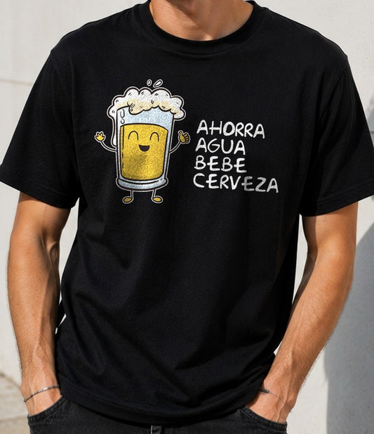 Camiseta Ahorra Agua – Regalo para amantes de la cerveza (negra)