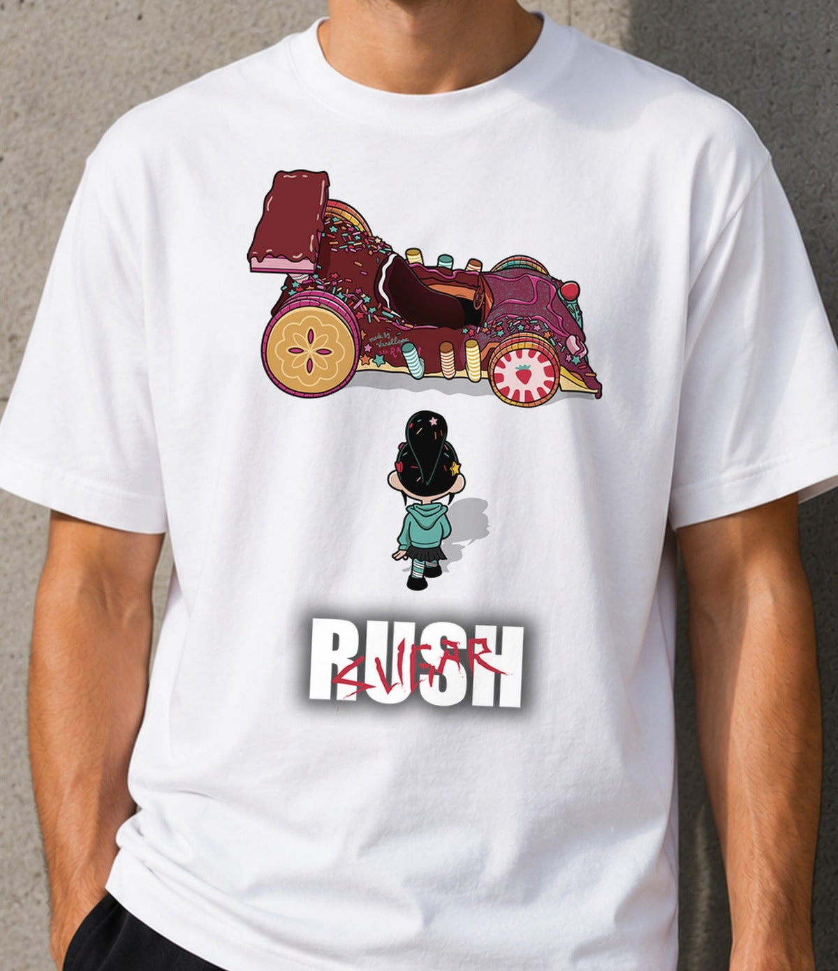 Camiseta Akira Sugar Rush – Coche de Caramelo y Anime Futurista (blanca)