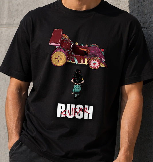 Camiseta Akira Sugar Rush – Coche de Caramelo y Anime Futurista (negra)