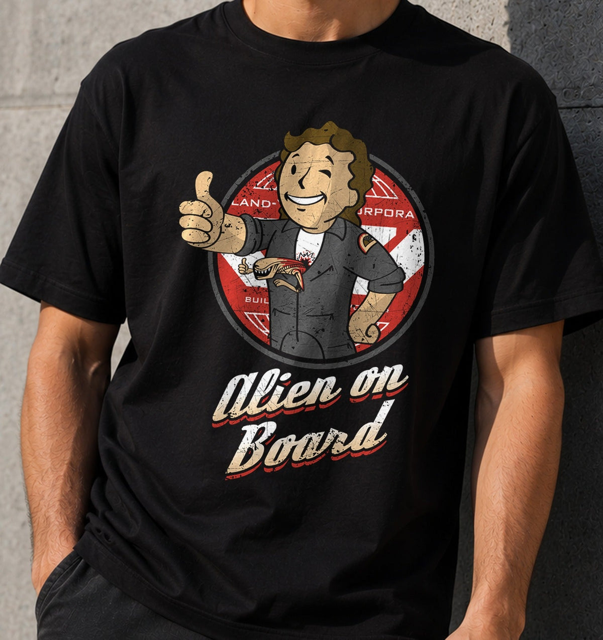 Camiseta Alien on Board – Parodia Gamer y Terror Espacial (negra)