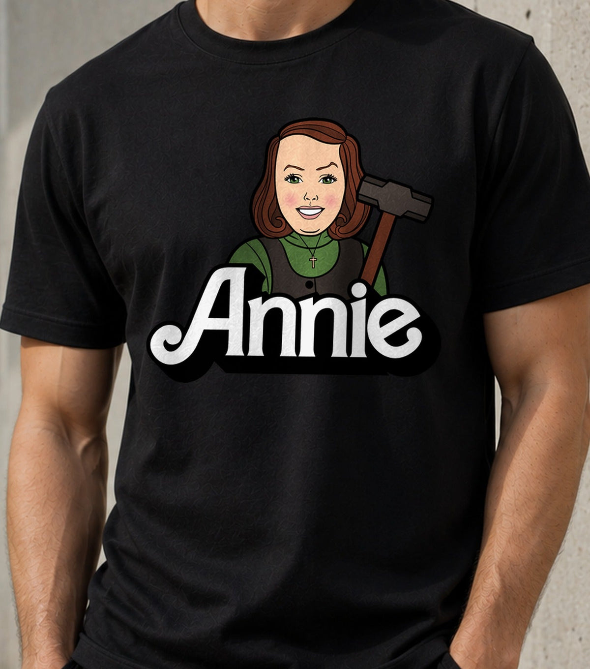 Camiseta Annie Doll – Enfermera Villana del Cine de Terror (negra)