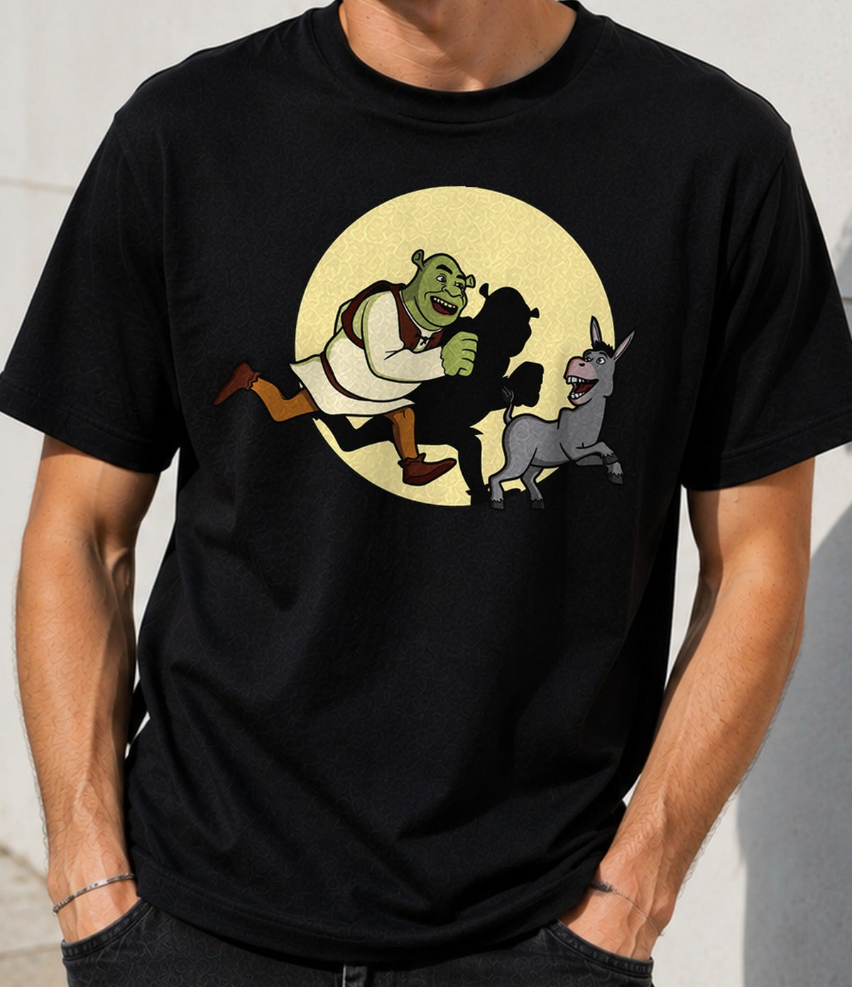 Camiseta Aventuras de Shrek – Ogro Verde y Amigo Burro (negra)