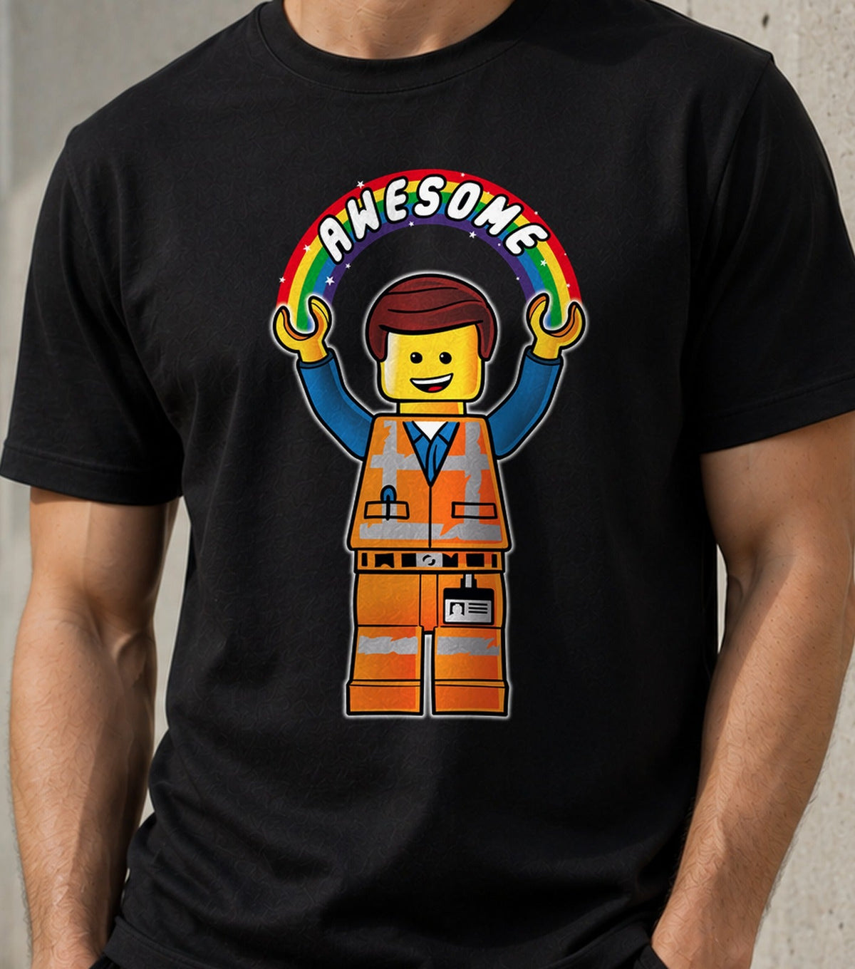 Camiseta Awesome – Obrero de Bloques y Arcoíris (negra)
