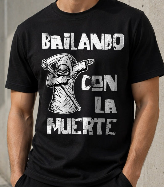 Camiseta Bailando con la Muerte – Parodia Dab para Frikis del Humor Negro (negra)