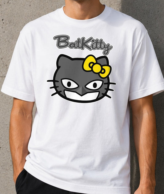 Camiseta BatKitty – Batman y Hello Kitty (blanca)