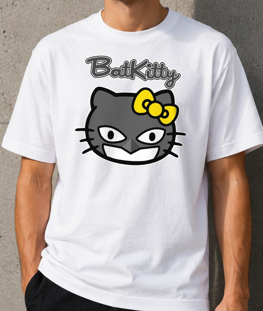 Camiseta BatKitty – Batman y Hello Kitty (blanca)