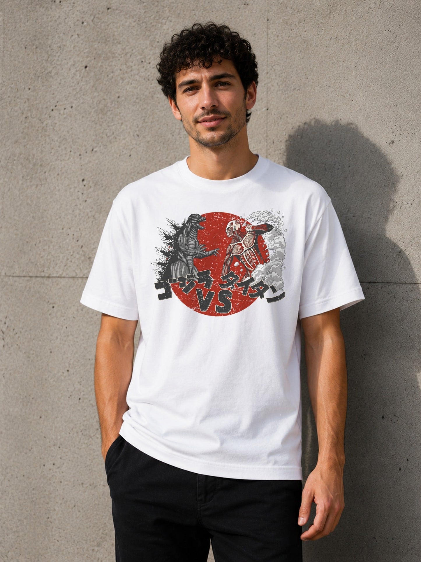 Camiseta Battle of Titans – Godzilla vs Titán de Ataque a los Titanes (blanca)