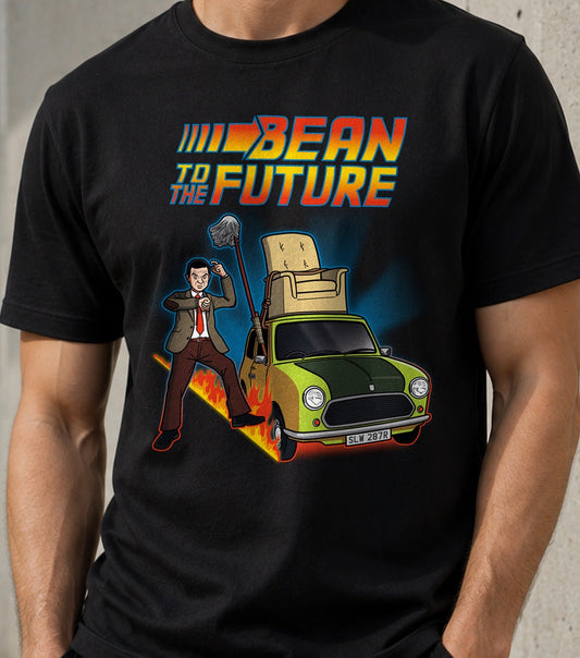 Camiseta Bean to the Future – Parodia de Cine y Viajes en el Tiempo (negra)