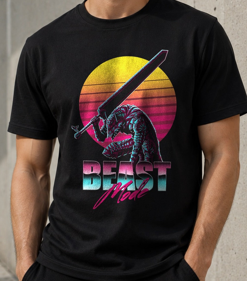 Camiseta Beast Mode – Guerrero Retrowave (negra)