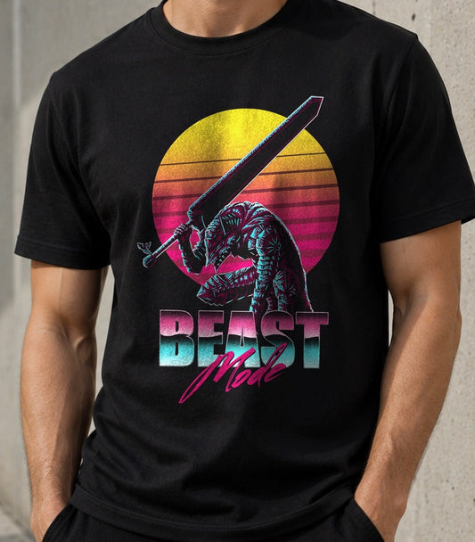 Camiseta Beast Mode – Guerrero Retrowave (negra)