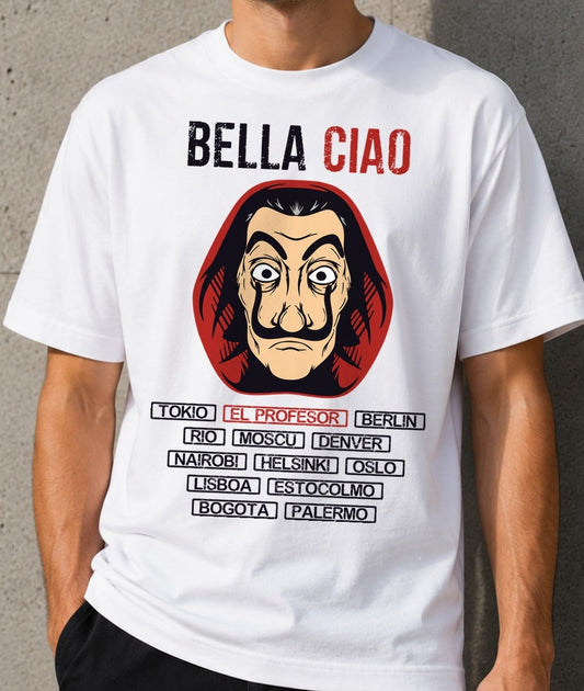 Camiseta Bella Ciao – La Casa de Papel (blanca)