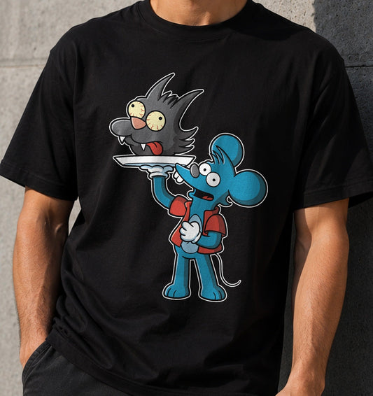 Camiseta Big Itchy – Ratón Sádico de Dibujos Animados (negra)