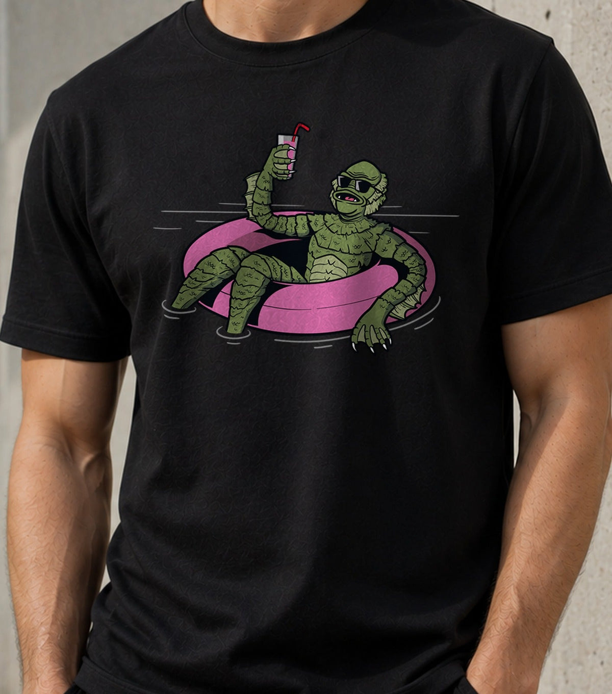 Camiseta Black Lagoon Vibes – Monstruo Clásico de Terror en Vacaciones (negra)