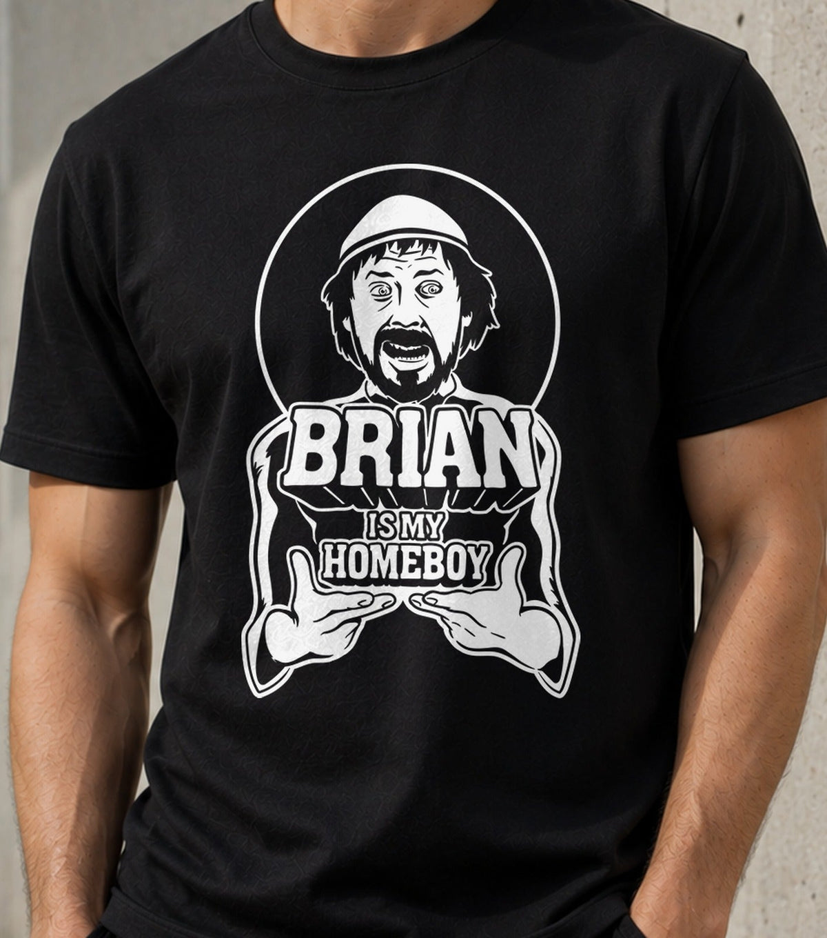 Camiseta Brian is my homeboy – Comedia Británica de los 70 (negra)