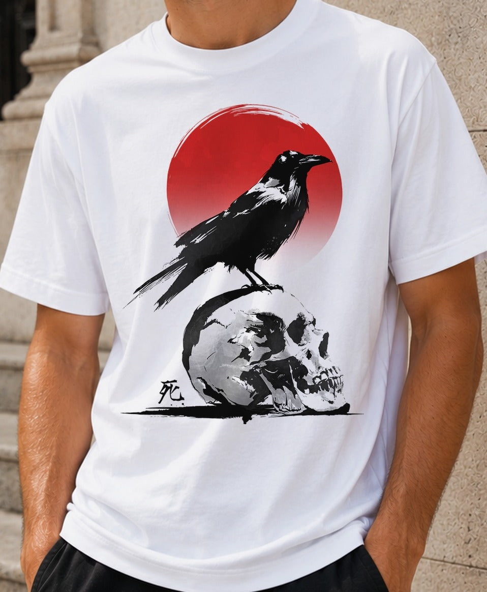 Camiseta Bringer of Death – Cuervo y Calavera (blanca)