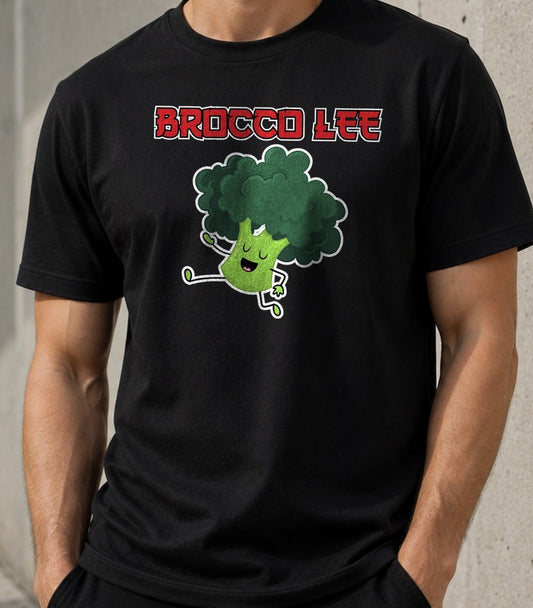 Camiseta Brocco Lee – Parodia de Bruce Lee (negra)