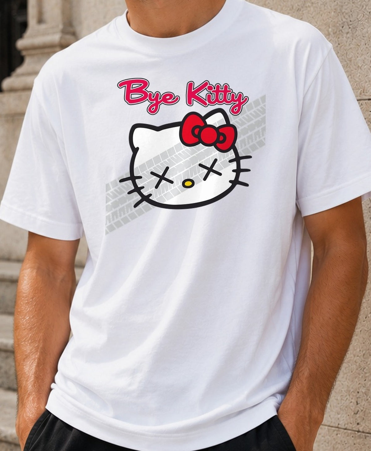 Camiseta Bye Kitty – Parodia de Hello Kitty (blanca)