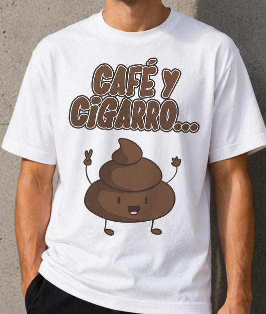 Camiseta Café y Cigarro – Regalo para amantes del café (blanca)