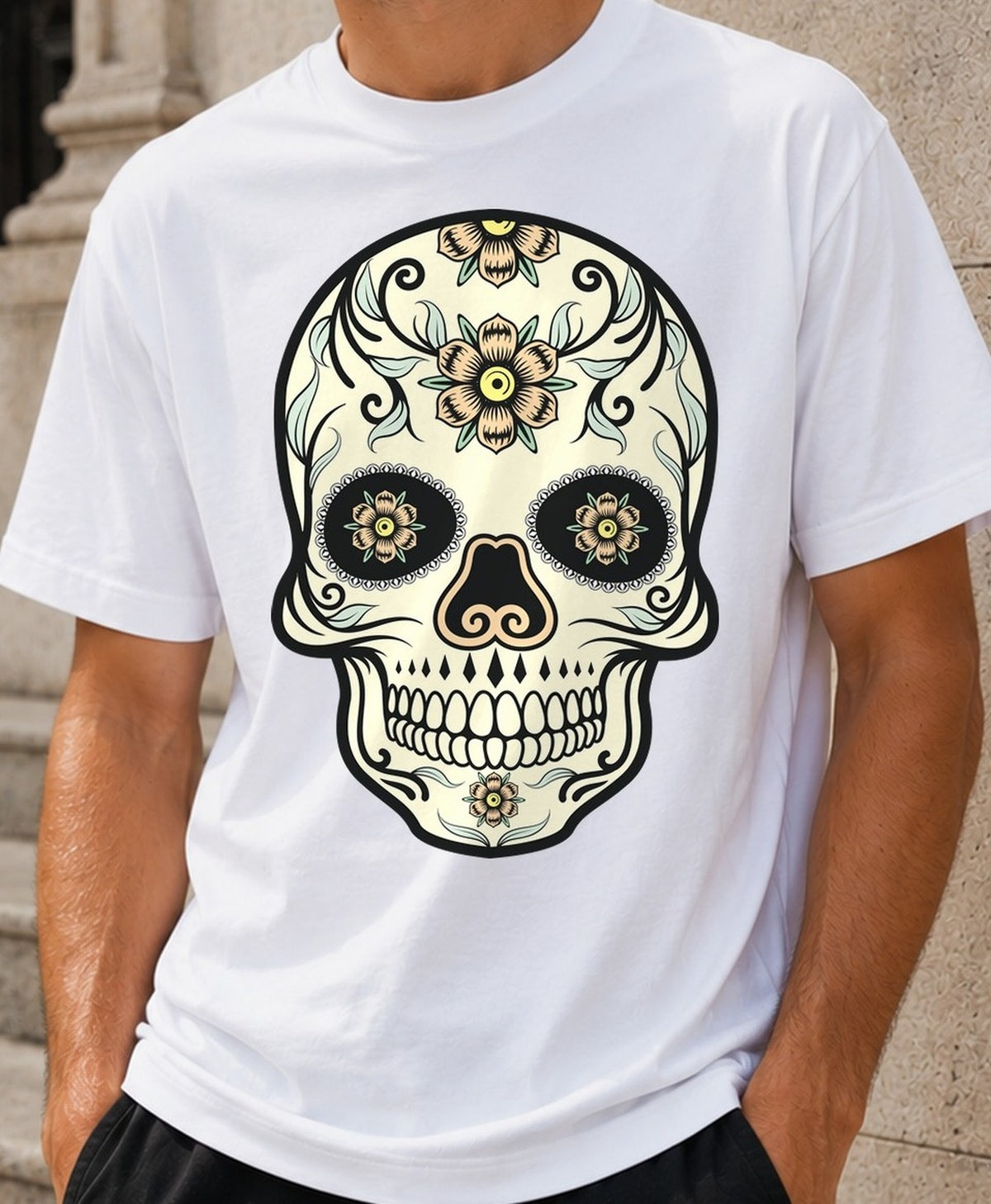 Camiseta Calavera Mexicana – Día de Muertos (blanca)