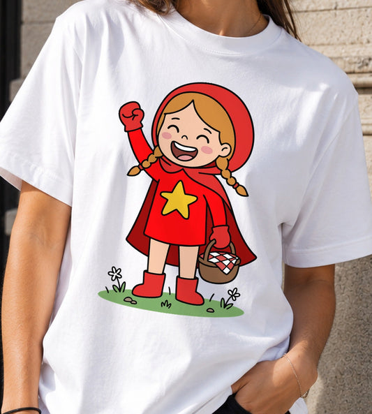 Camiseta Caperucita Muy – Superheroína de Cuento (blanca)